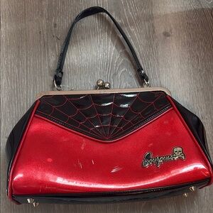 Sourpuss Black and Red Spiderweb Clutch
